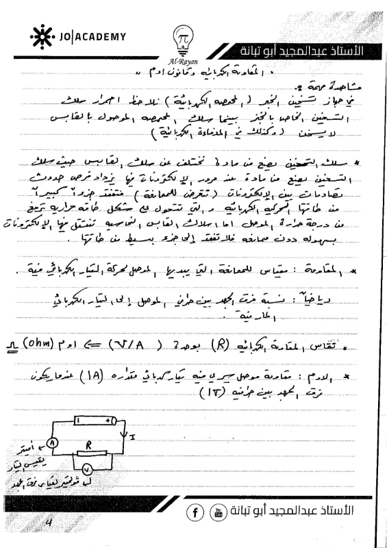 صورة الريان في الفيزياء الوحدة الثالثة التيار الكهربائي عبد المجيد أبو تبانة