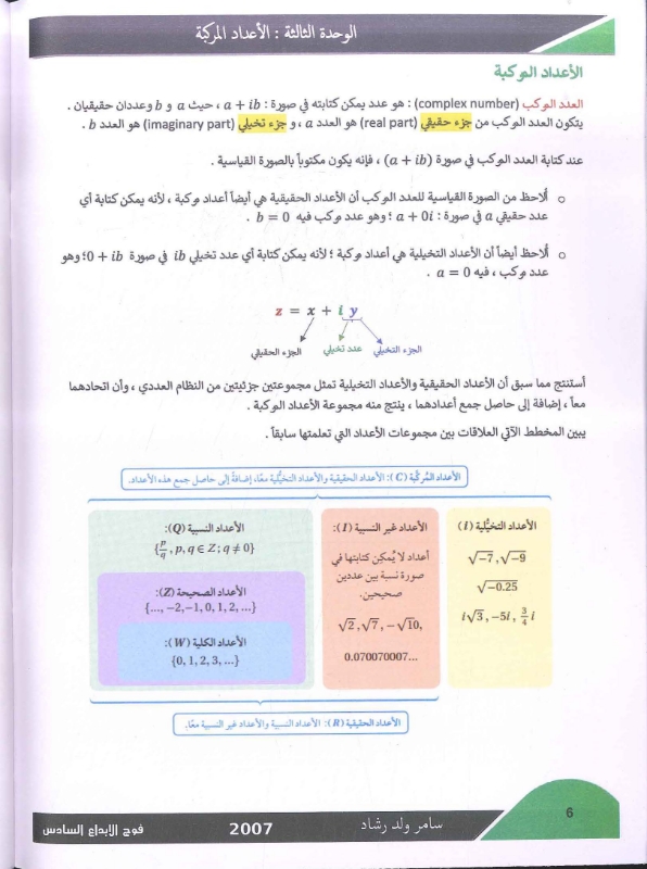 صورة دوسية الرياضيات العلمي الوحدة الثالثة الأعداد المركبة سامر رشاد